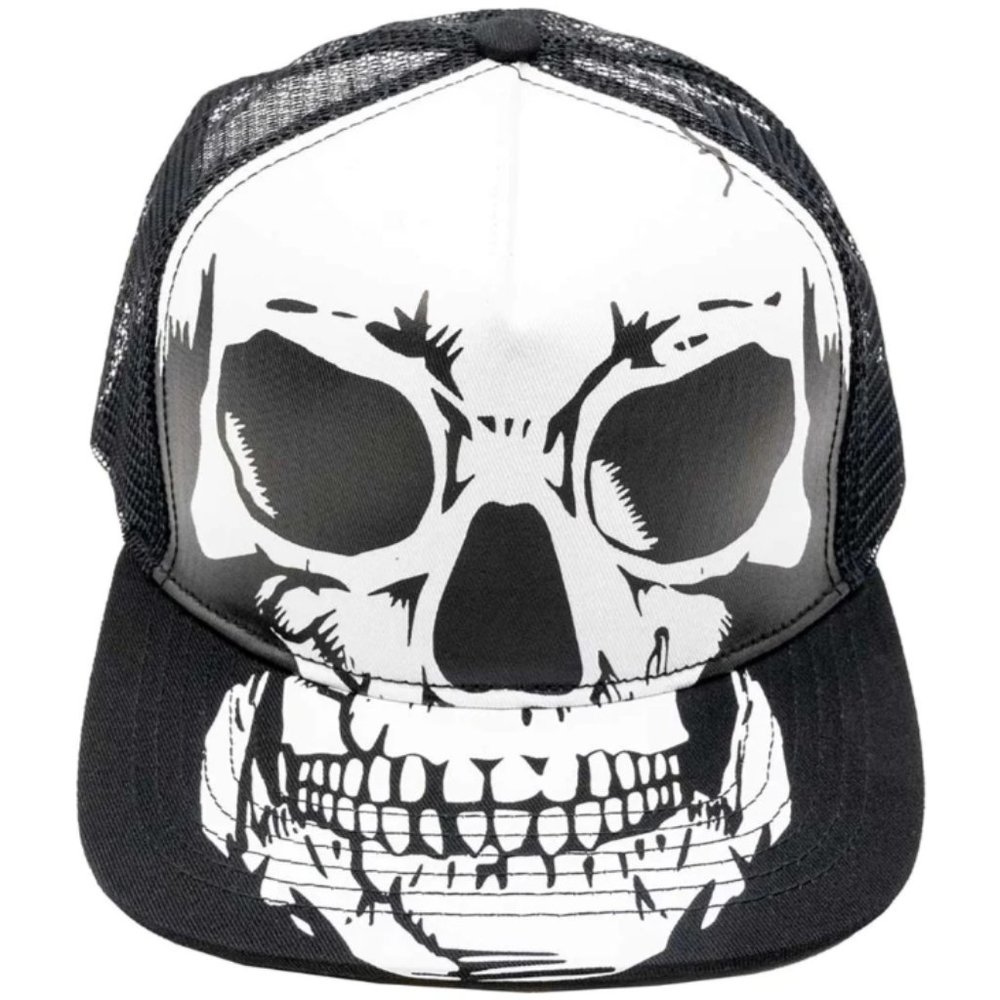 Big White Skull Black Trucker Hat Baseball Hat Snapback Cap NWT